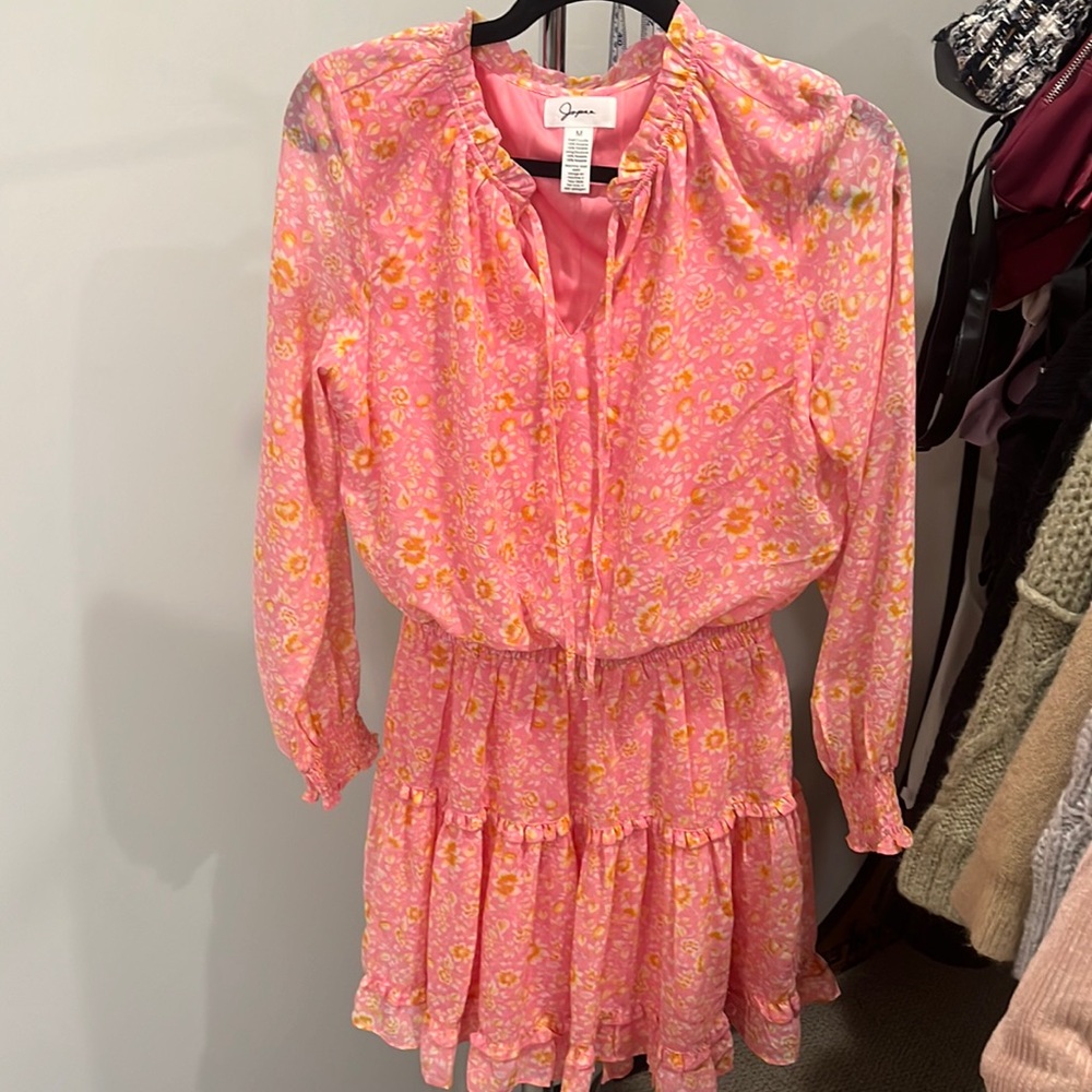 Japna Orange and Pink Ruffled Tie Front Midi Dress